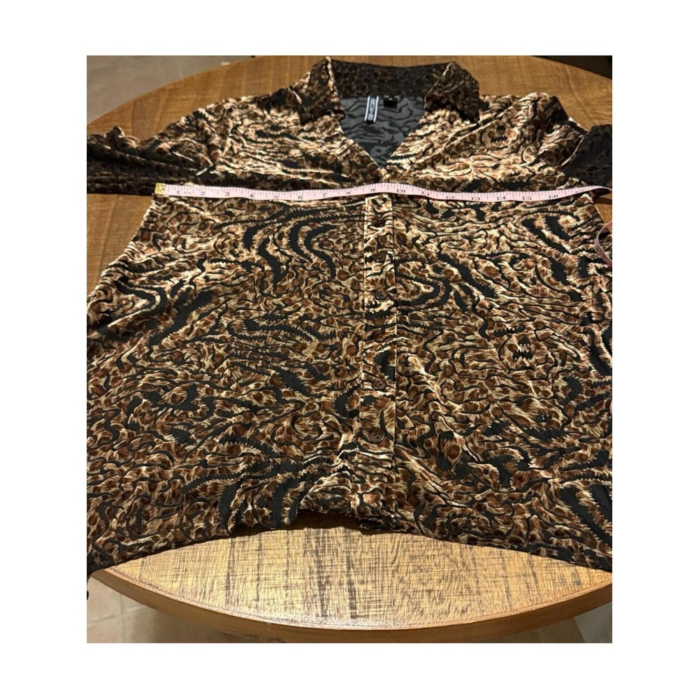 Sno Skins Small Burnout Velvet Blouse Cheetah Animal Print Brown Black Excellent - Picture 7 of 10
